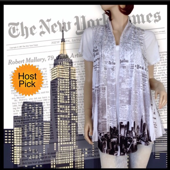 Cover Charge Tops - NY Times waterfall Black & White Cotton Vest S-M