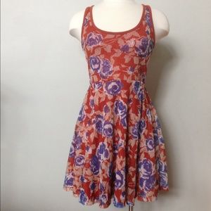 Brunt orange and blue flower dress