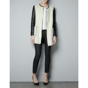 ZARA wool coat with faux leather sleeve.