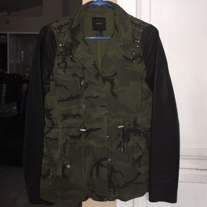 Forever 21 faux leather sleeve Camo jacket