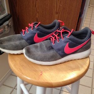 Nike Roshe Grey Suede with Hot Pink