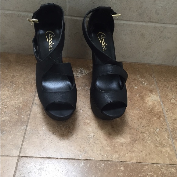 Candies Black Platform Wedges