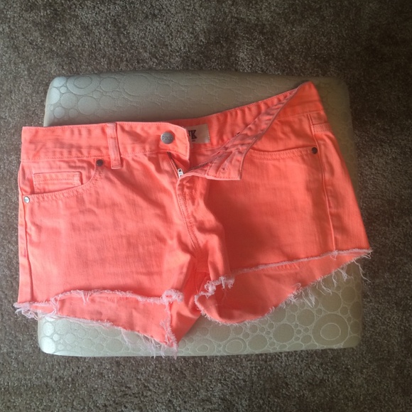 Neon orange cutoff shorts by vs pink