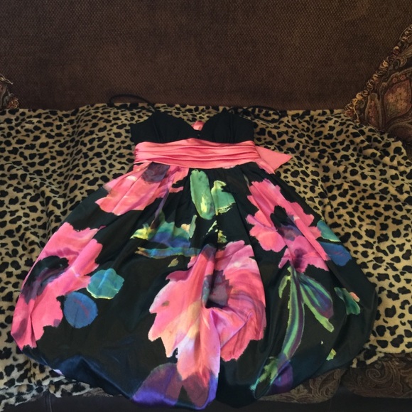 Floral Print Black Base Silk Dress