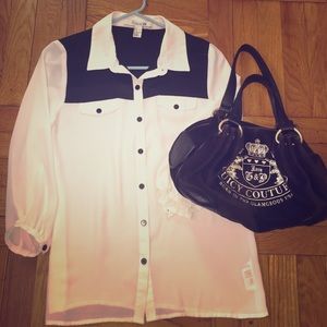 Cream/Black Button up Top