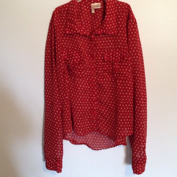 Red polka dotted button up