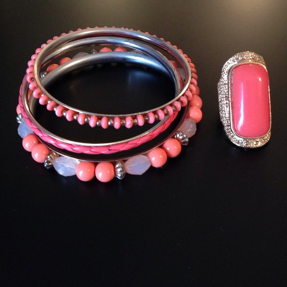 Coral & gold bangles and ring costume jewelry