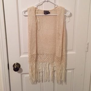 Cream tank cardigan with fringes