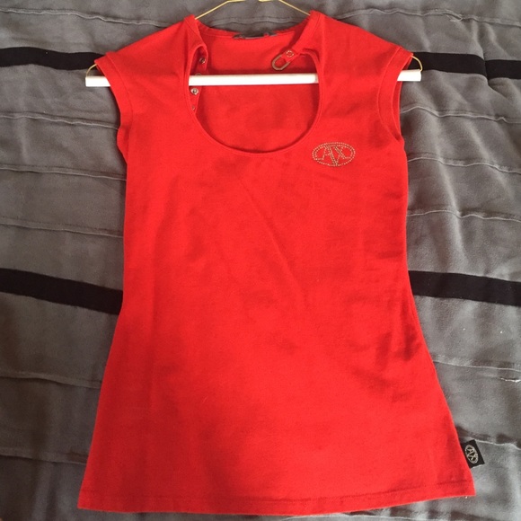Armani Exchange red scoop neck shirt