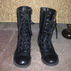 Black combat boots.