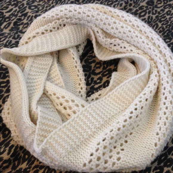 Beige tan open knit infinity scarf