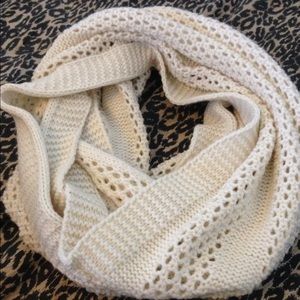 Beige tan open knit infinity scarf