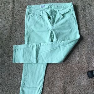 Turquoise skinny jeans!