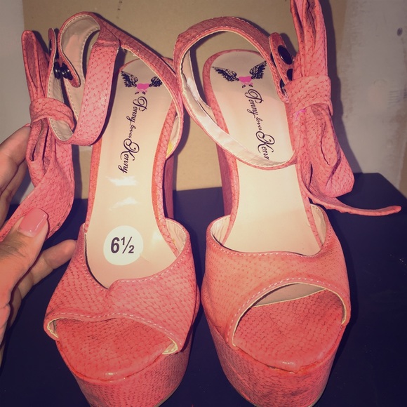 Coral heels with big bow