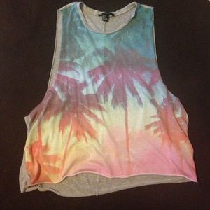 Forever 21 rainbow palm tree muscle shirt