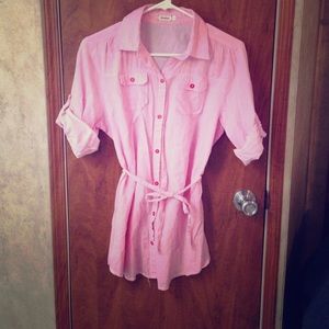 Long pink striped cotton shirt