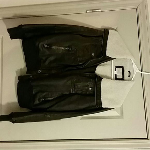 Dark Brown leather zip up jacket with fur