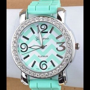 Teal and white chevron watch