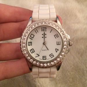White and silver watch