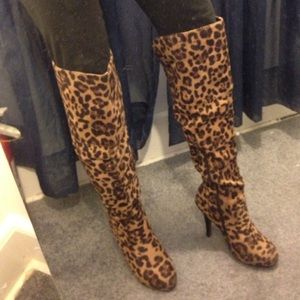 Leopard print knee high boots