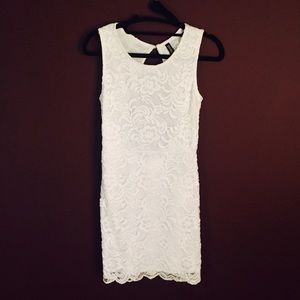 all white lace dress w/ open back
