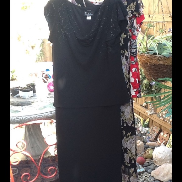 S.L. Fashions black party dress size 20W. Like new