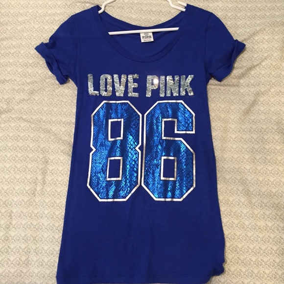 PINK blue sequin jersey style tee