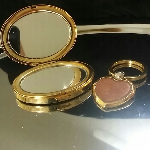 Oval Compact Double Sided Mirror & Heart Keychain