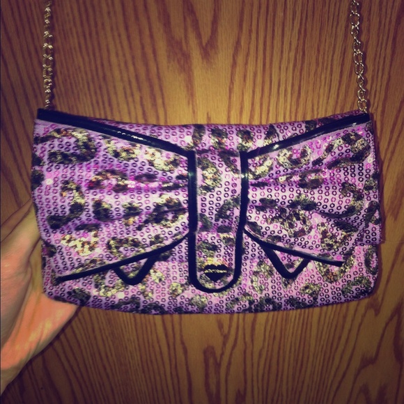 Betsey Johnson Purple leopard print evening bag