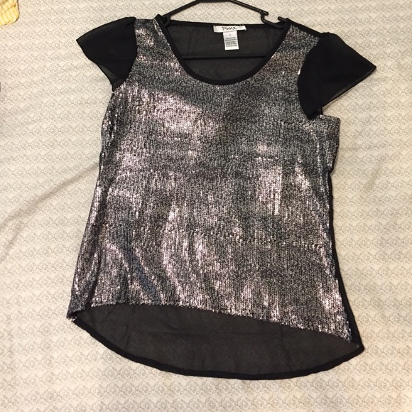 Sequin black tee with sheer back and sleeves - Picture 1 of 4