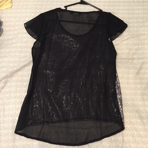 Sequin black tee with sheer back and sleeves - Picture 2 of 4
