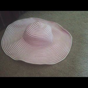 Pink and white striped floppy hat