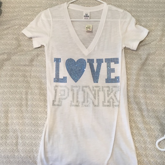 PINK white tee with sparkle "LOVE PINK"