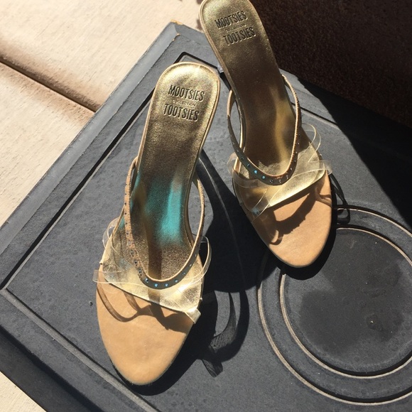 Gold and acrylic open toed heel. Mint condition!