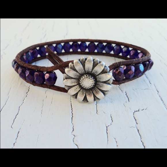Purple bead sunflower bracelet