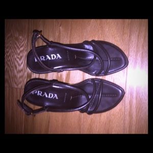 Prada brown leather wedges