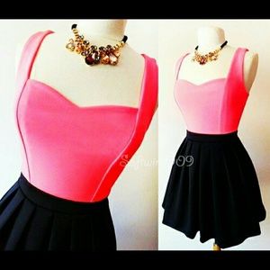F21 NEON PINK/BLACK SKATER DRESS