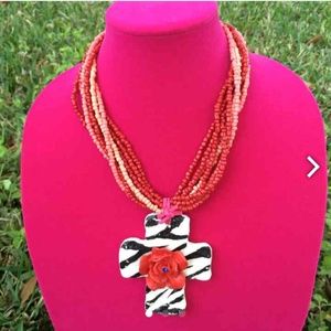 Beaded Clay Cross Necklace