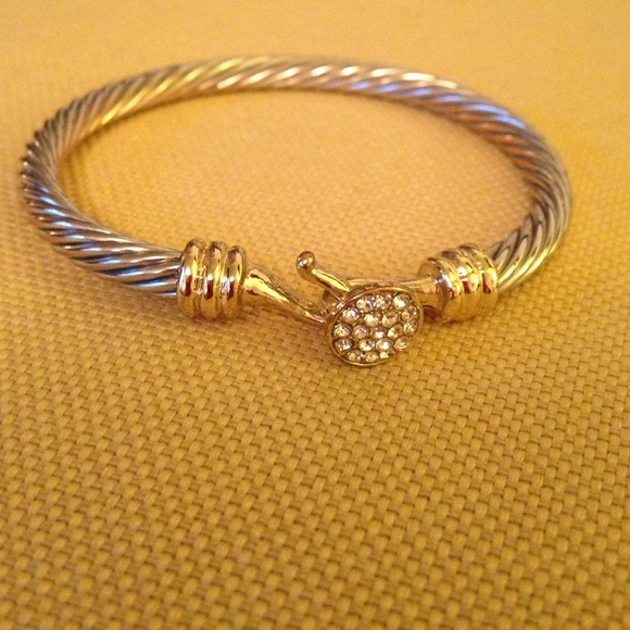 Silver/Gold Bracelet with Rhinestone Button