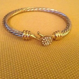 Silver/Gold Bracelet with Rhinestone Button