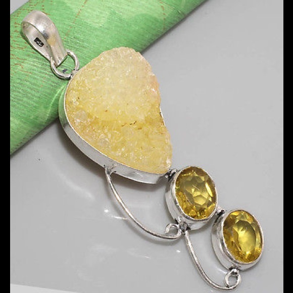 Agate Druzy/Citrine Quartz925 Silver Pendant