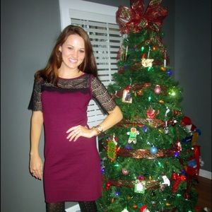 Ann Taylor maroon sweater dress with lace top XS