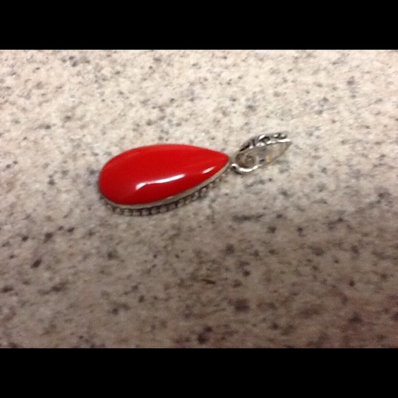 Red Coral & 925 Silver Overlay Earring Pendant Set