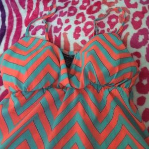 Blue and coral blouse