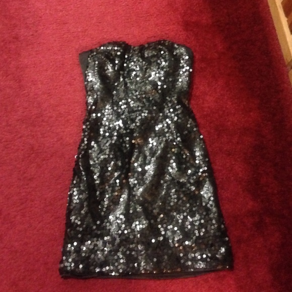 Black Sequin Strapless Dress