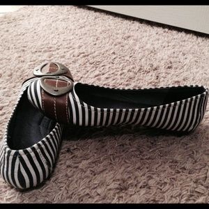 Navy and white striped shoes