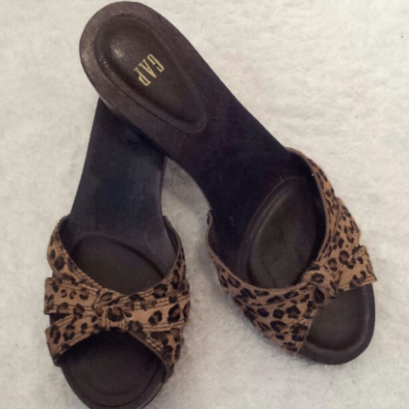 Wooden calf hair leopard print clog slides - Picture 1 of 4