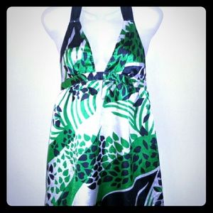 Deep plunge halter floral dress