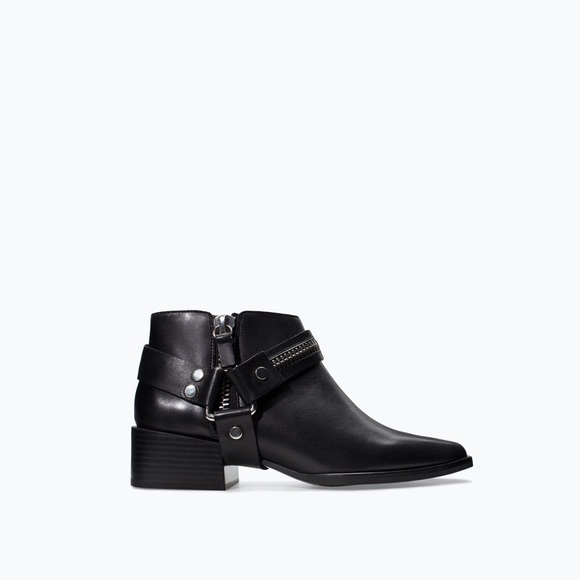 ZARA Black Leather Booties. Size 38/7.5.