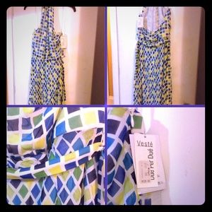 NWT MULTI COLOR HALTER TOP BELTED SUN DRESS